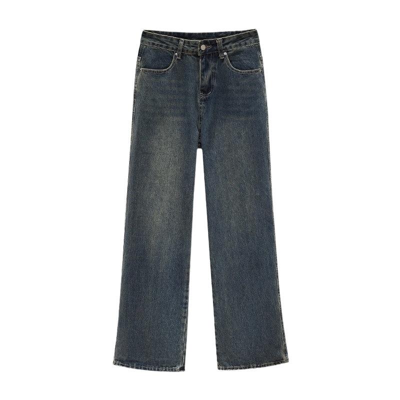 Wide Leg Jeans for Women High Waisted Contrasting Straight Leg Pant Autumn Lady Loose Pants Streetwear