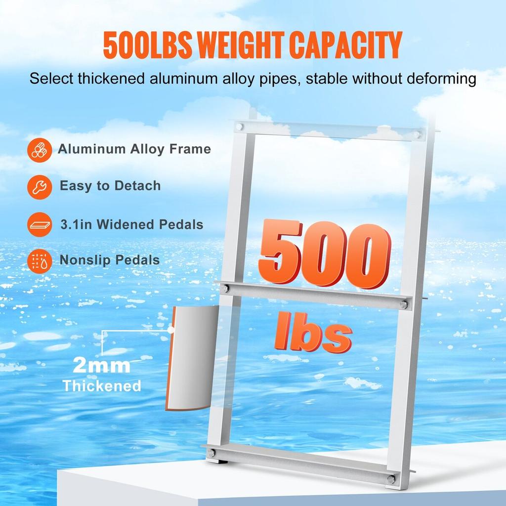 Aluminum Dock Ladder Boat Dock Ladder Removable 3 Steps with 500lbs Load