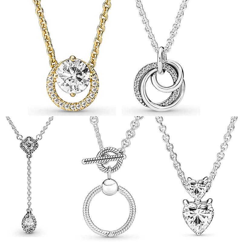 925 Sterling Silver Round Halo Family Always Encircled Crown O Geometric Chain Necklace For Popular Bead Charm Diy Jewelry