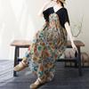 New 2025 Plus Size Summer Dress Women V-Neck Vintage Printing Casual Loose Short Sleeve Dress Maxi