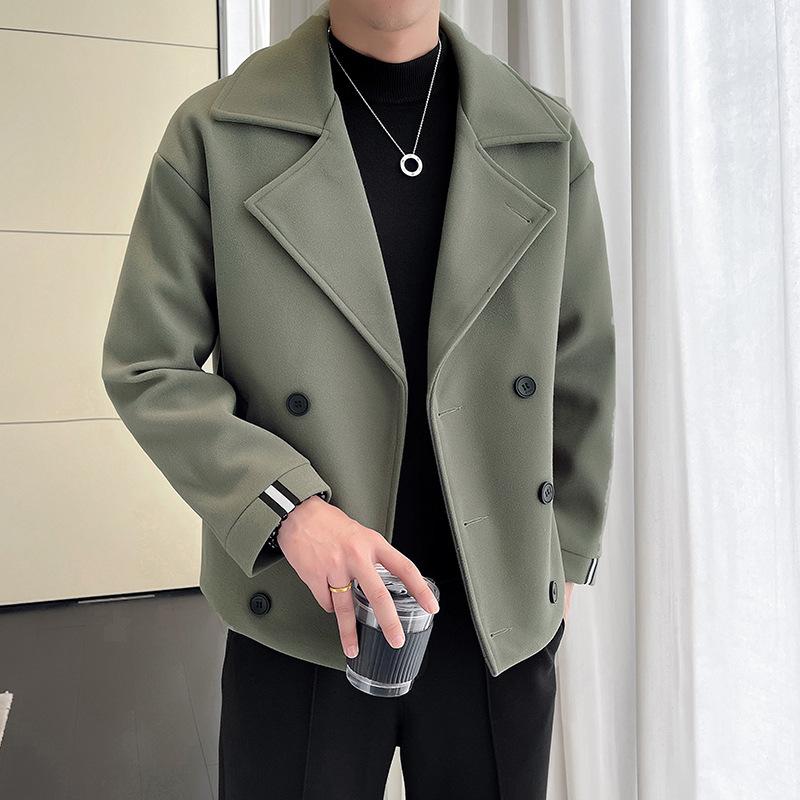 Мужская шерстяная куртка весна-осень, новая повседневная ветровка в корейском стиле с короткими лацканами, красивая шерстяная куртка для мужчин