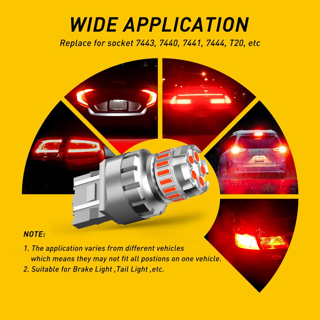 AUXITO 2Pcs T20 7443 LED Tail Bulbs Red W21/5W 7440 W21W LED DRL Brake Light Reverse Backup Lamps 6500K White Super Bright 12V