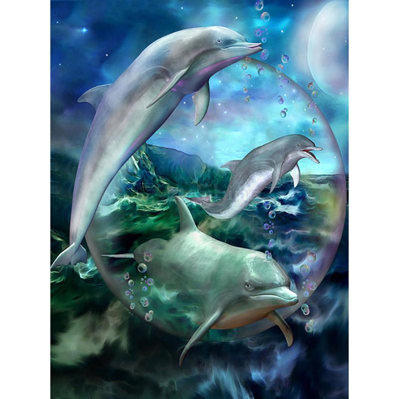 DIY Dolphin 5D Diamond Painting Full Round/Round Drill Animal Embroidery Cross Stitch Rhinestone Home Decor Christms Gift