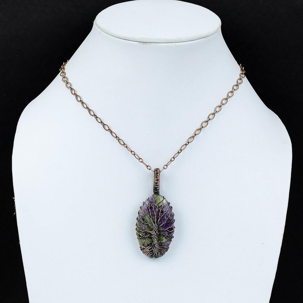 Tree Of Life Purpurite Gemstone Pure Copper Wire Wrapped Handmade Pendant Jewelry