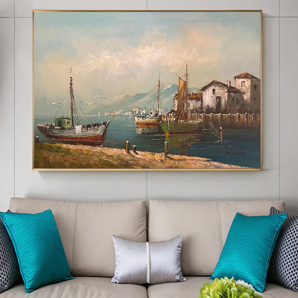 Лодки в гавани картина холст печать настенный художественный постер морской морской пейзаж красочная картина для подарка гостиная домашний декор Cuadros