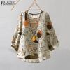Womens Casual Round Neck 3/4 Sleeve Loose Print Blouse