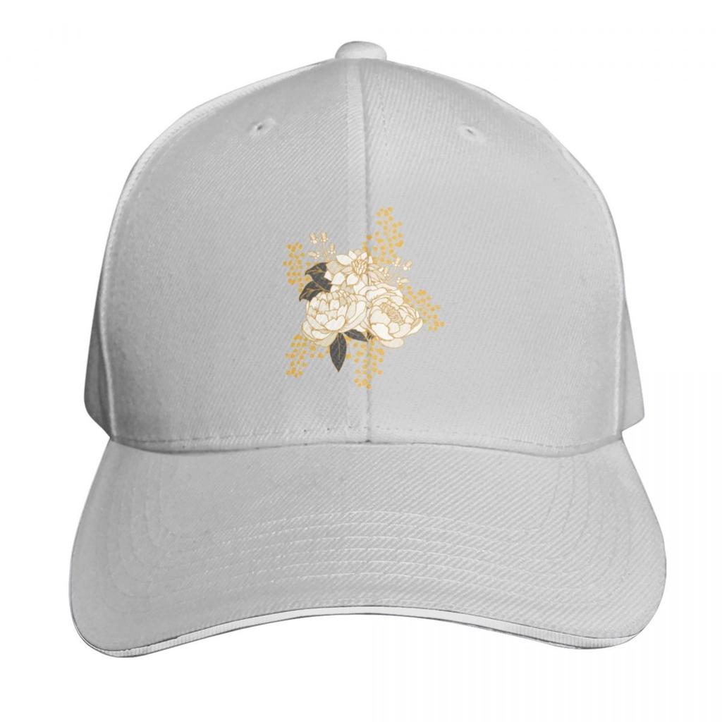 White Gold Florals Baseball Cap Golf Hat Unisex Uv Protection Solar Hat Golf Custom Cap Hats For Women Unisexs