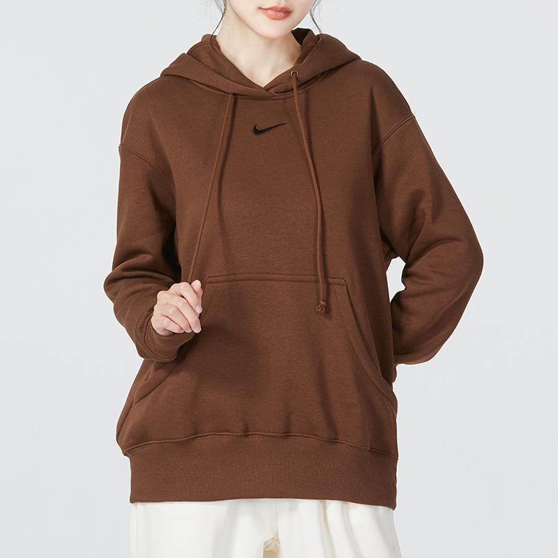 Nike Sweatshirts Women's Brown Hooded Moderate Regular DQ5861-259