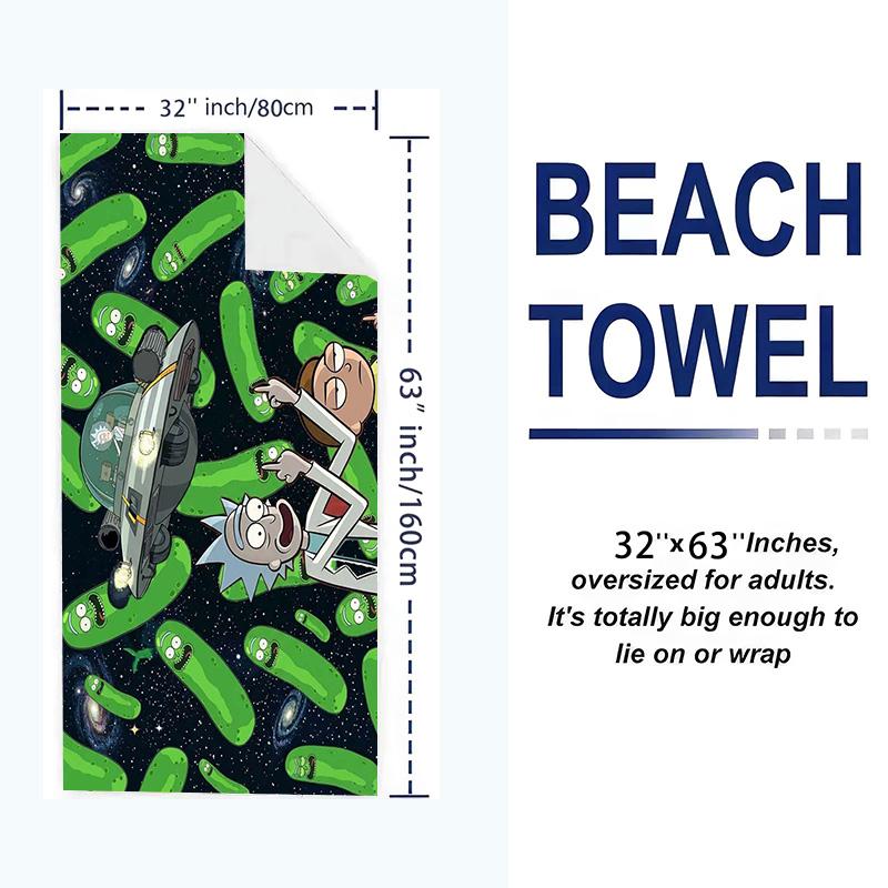 Rick Morty Cartoon Print Beach Towel, Large Soft Quick Dry Towel for Beach Camping Swimming