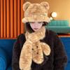 Winter Hat for Women Cartoon Fluffy Fisherman Hat Cute Scarf Cold Protection Neck Tiger Pattern Bear Basin Hat Trendy