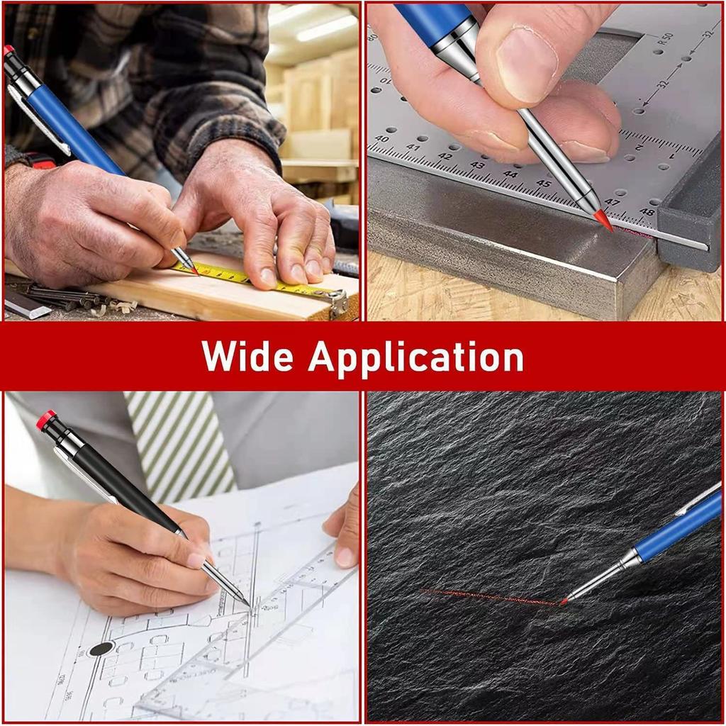 Long Head Nib Deep Hole Woodworking Metal Solid Carpenter Mechanical Pencil Set with Sharpener Construction Marking Scriber Tool