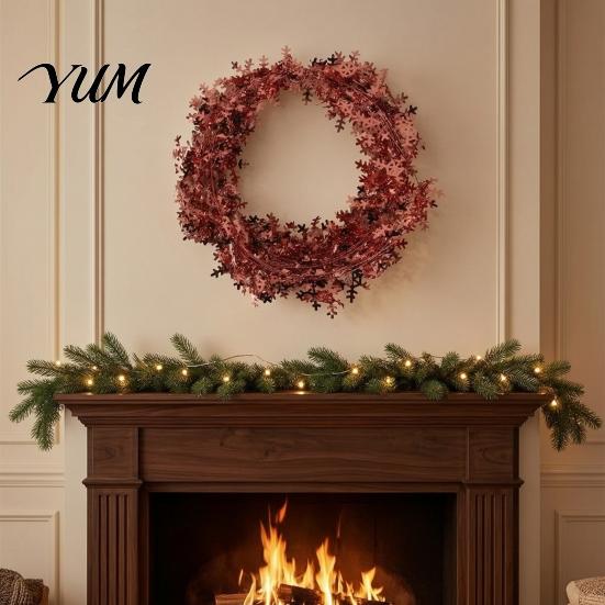 Lightweight Bendable Garland 24.6FT Christmas Wire Garland, Red Green Leaves/Striped Candy/Snowflake Shiny Tinsel Staircase Handrail Garlands for Xmas