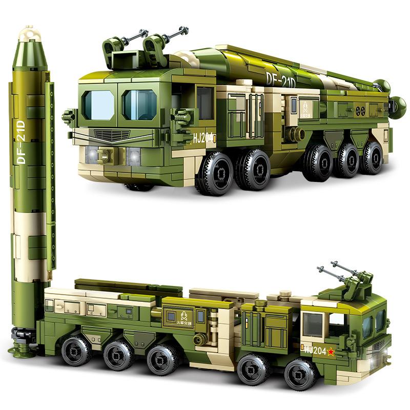 105596 406pcs Military Df-21d Medium Range Anti-ship Ballistic Missile Truck 2 Soldier Army Weapon Boy Building Blocks Toy