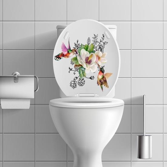 Yousheng Flower Bird Toilet Sticker Waterproof Removable Self-adhesive PVC Living Room Bathroom Wall Art Floral Animal Toilet Seat Lid Decoration