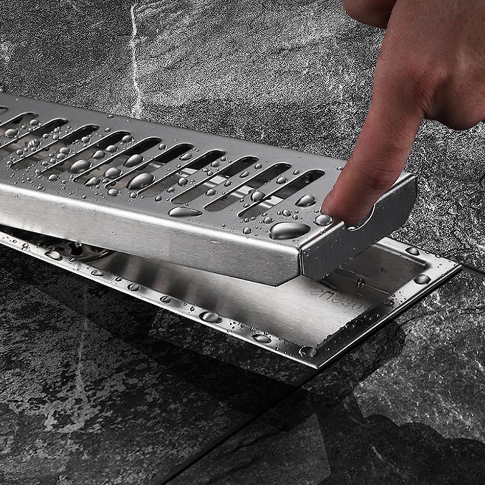304 Нержавеющая сталь Слив для пола Анти-запах для ванной Душ Длинный слив Линейный слив для сточных вод Крышка для сливов для пола 20 30 40 50 CM