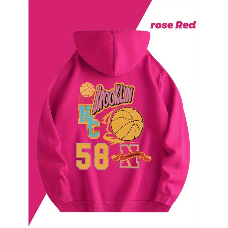 Brooklyn Basketball Print Hoodie Loose Fit Streetwear Sweatshirt Teens