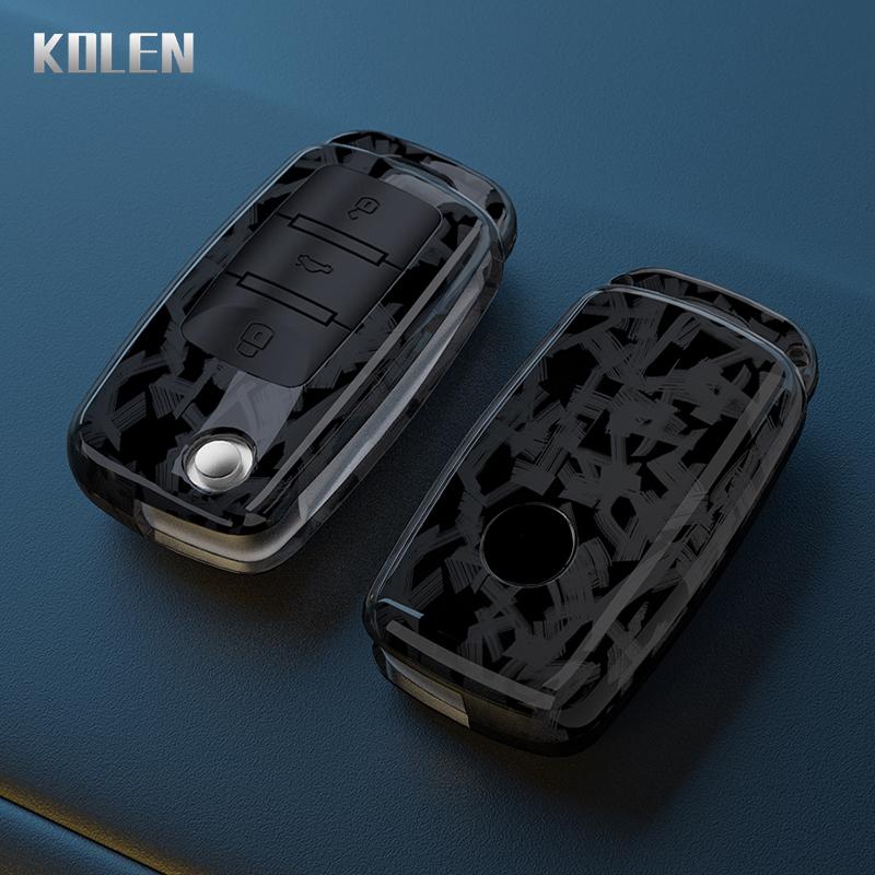 ABS Чехол для ключа автомобиля из углеродного волокна для VW Volkswagen Polo Golf Passat Beetle Tiguan Seat Leon Altea Skoda Octavia Kodiaq