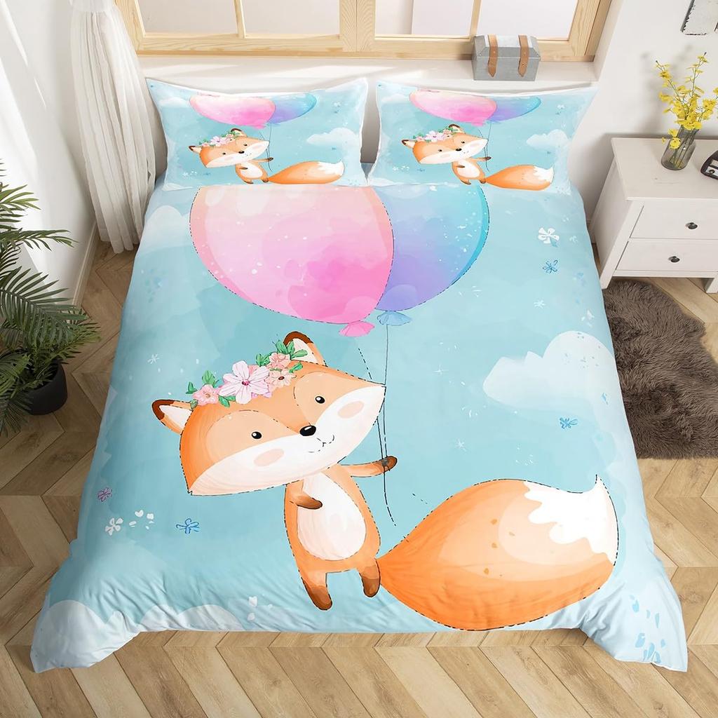 Детский мультяшный пододеяльник с лисой Кинг Квин Оранжевый комплект постельного белья с животными Декор для спальни для девочек-подростков Чехол для одеяла с 2 наволочками
