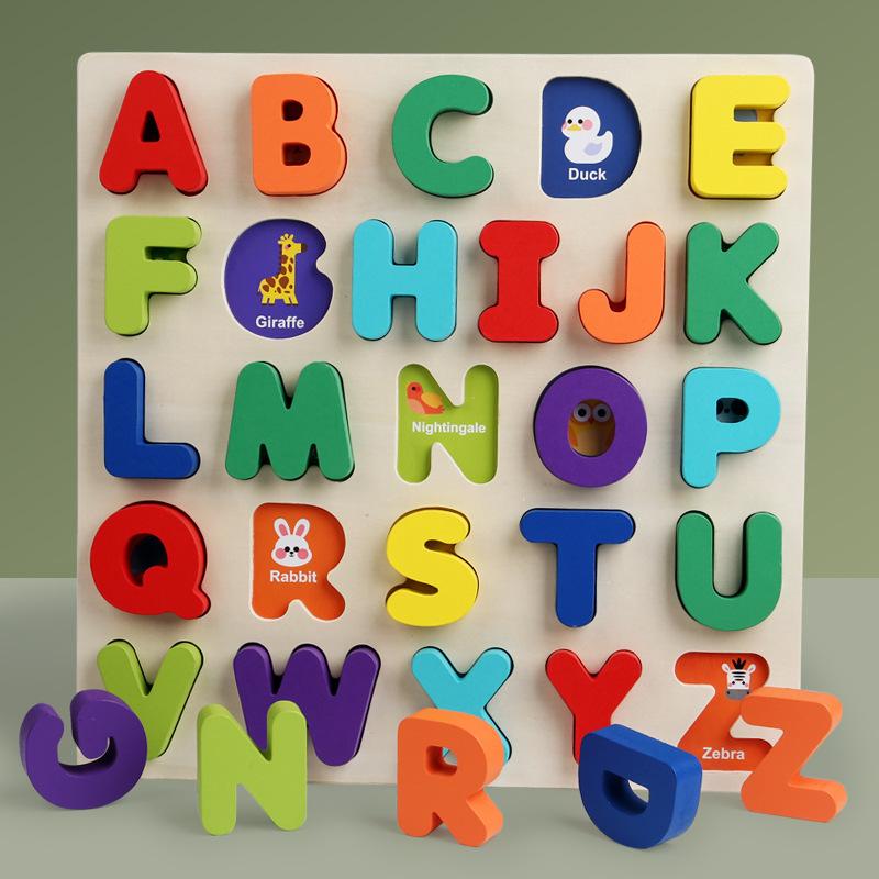 Деревянная игрушка Английский прописной и строчный алфавитно-цифровой пазл на сопоставление форм