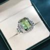 Винтажные серебряные квадратные светло-зеленые кольца с цирконием для женщин и мужчин, роскошные ювелирные изделия в подарок на годовщину