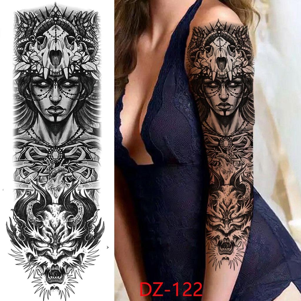 New 1 PC 480*170MM Super Large Compass Wolf Head Eye Fake Lion God Feather Temporary Tattoo Sleeves For Men Women Tattoo Full Arm Tattoo Sticker