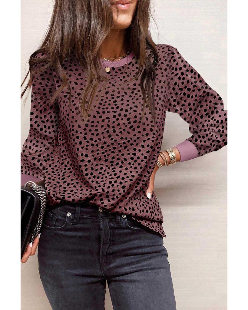 Azura Exchange Spotted Print Round Neck Long Sleeve Top