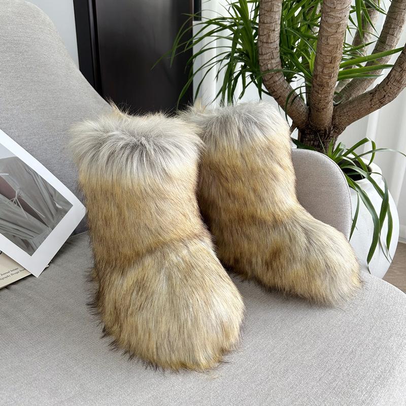 Imitation Raccoon Fur Plush Snow Boots Bag Head Warm Fluffy Fluffy Hot Girl
