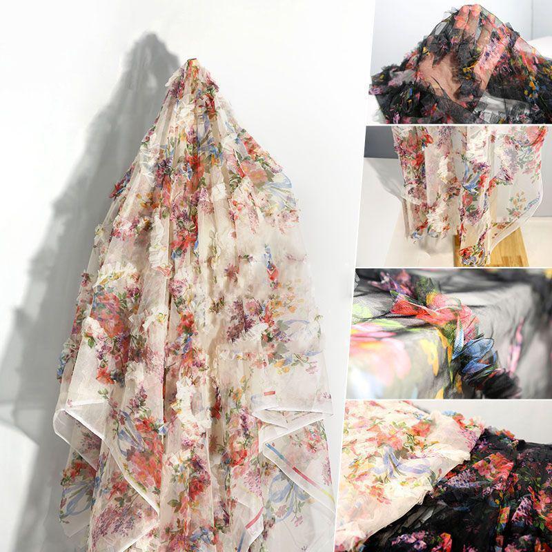 3D плиссированная цветочная кружевная сетка, украшение на свадьбу, фон, цветочный принт, ткань для самостоятельной одежды, платье, дизайнерская ткань