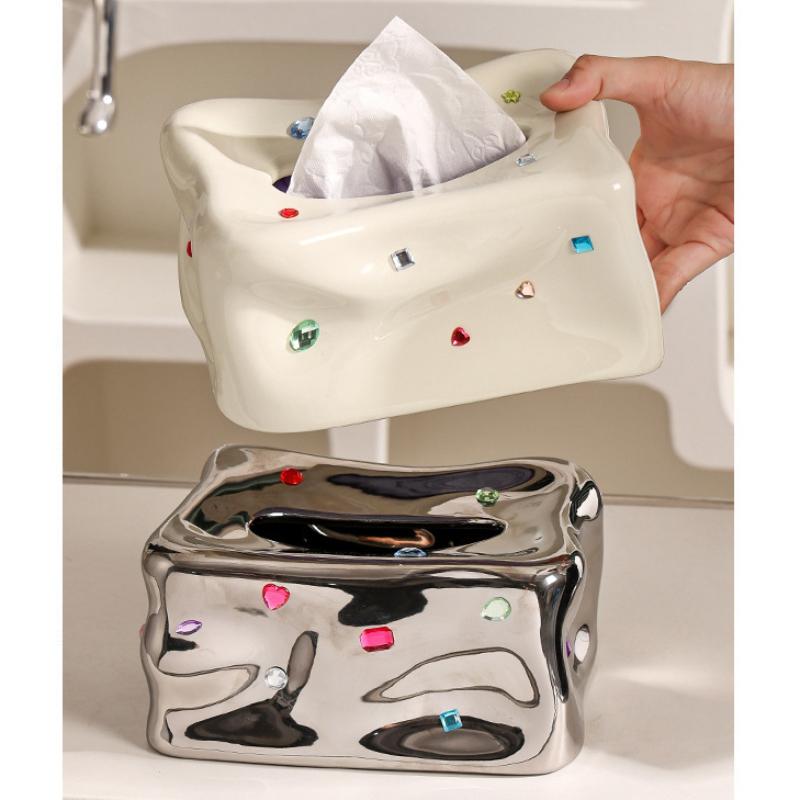 Керамические коробки для салфеток с драгоценными камнями, внешний держатель для салфеток, чехол для дома, гостиной, офиса, стола, декоративная бумажная крышка