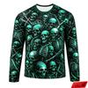 Halloween Men's Scary Skull Print T-Shirt Fashionable Trendy Street-Style Long Sleeve Loose-Fitting Breathable Men's Top