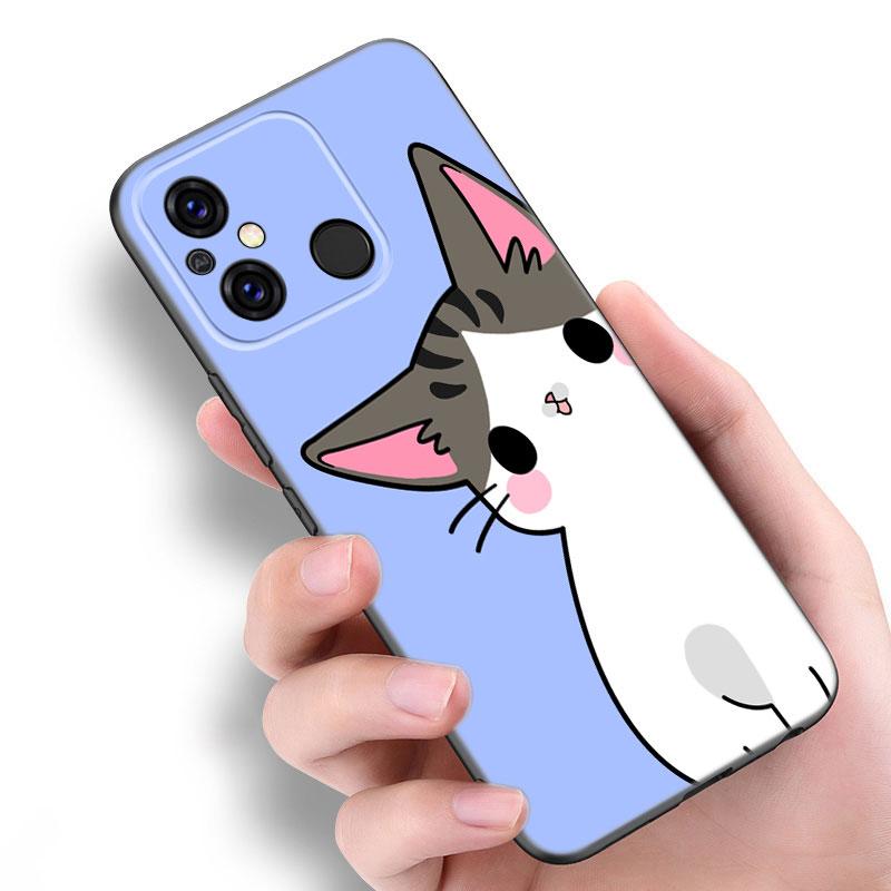 Милый кавайный кот черный чехол для Xiaomi Redmi 11 Prime 11A 12C 13C A1 A2 Plus A3 12 4G 10 13R 5G 9A 10A 9C 10C 9i 12R Note 9T
