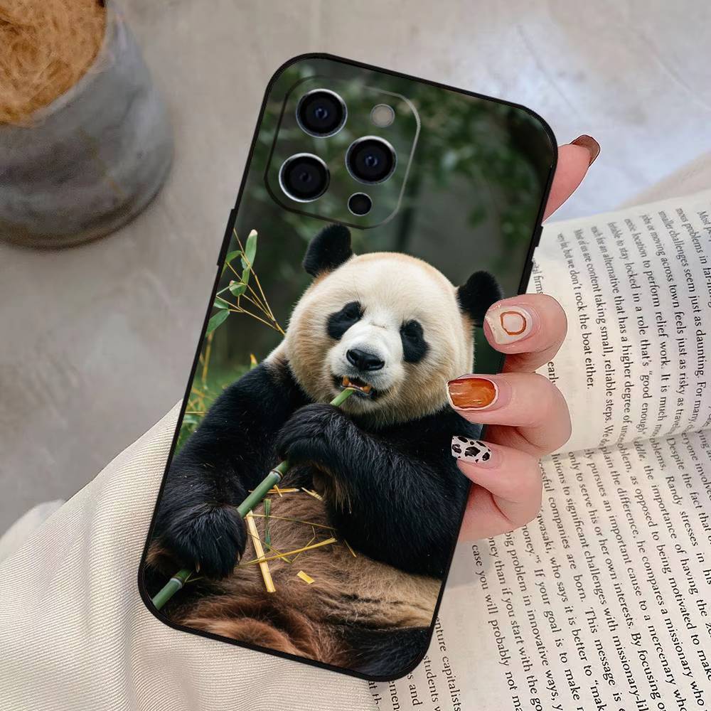 Чехол для телефона с животным Пандой для iPhone 17,16,15,14,13,12,11 Plus,Pro Max,XS,Мягкий силиконовый черный чехол