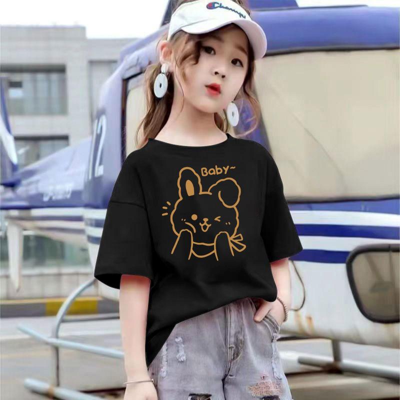 Cartoon Animal Print Roundneck Shortsleeved Tshirts for Boys And Girls Summer Versatile Polyester Fiber Tops