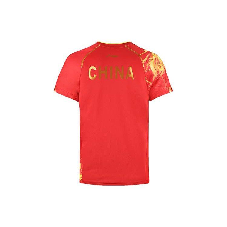 Li-Ning Быстросохнущая спортивная футболка для соревнований по пинг-понгу с пламенным буквенным принтом и короткими рукавами, мужские топы, вишнево-красный AAYR357-1
