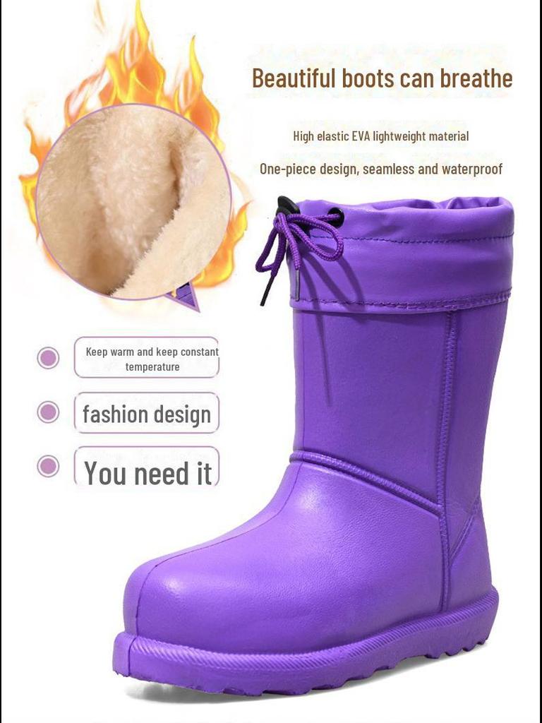 2024 Унисекс Черные зимние ботинки: Бархат, водонепроницаемый, легкий, утолщенный ЭВА для тепла