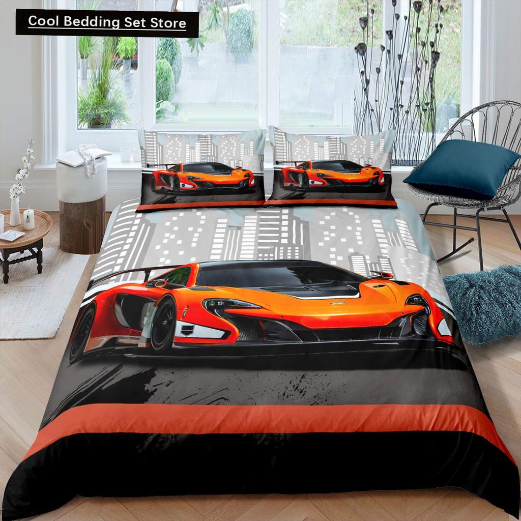 Race Car King Queen Duvet Cover Cool Speed Racing Bedding Set Teens Men Black Sport Car Quilt Cover Polyester Comforter Cover