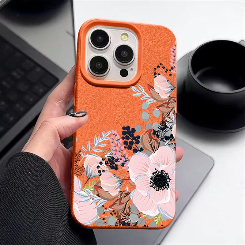 Роскошный чехол для телефона с матовой кожей и цветочным узором для iPhone 16 Pro Max 15 Pro 14 13 12 11, тонкий противоударный мягкий бампер из ТПУ