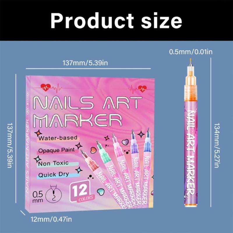 Ручки для дизайна ногтей 12 цветов Быстросохнущие Водостойкие Маркеры для ногтей для Гелевой росписи Лайнер и Инструменты для дизайна ногтей для домашнего салона