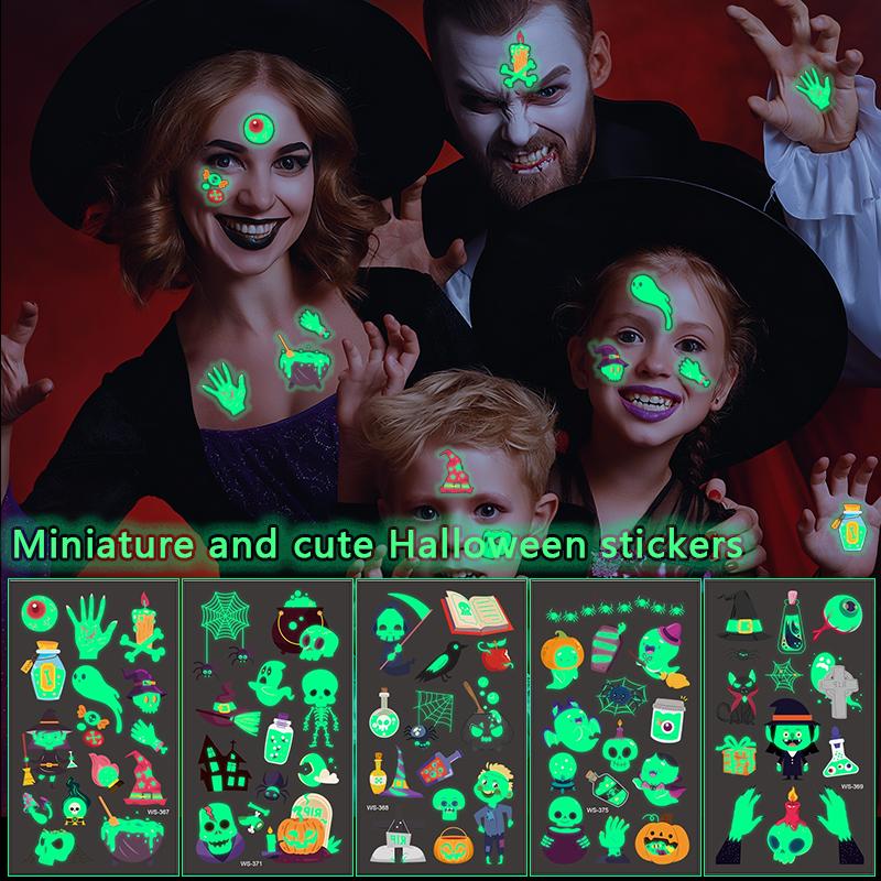 10Sheets Luminous Halloween Tattoo Stickers Ghost Pumpkin Kids Adults Halloween Party Decoration Glow In The Dark Supplies Gifts