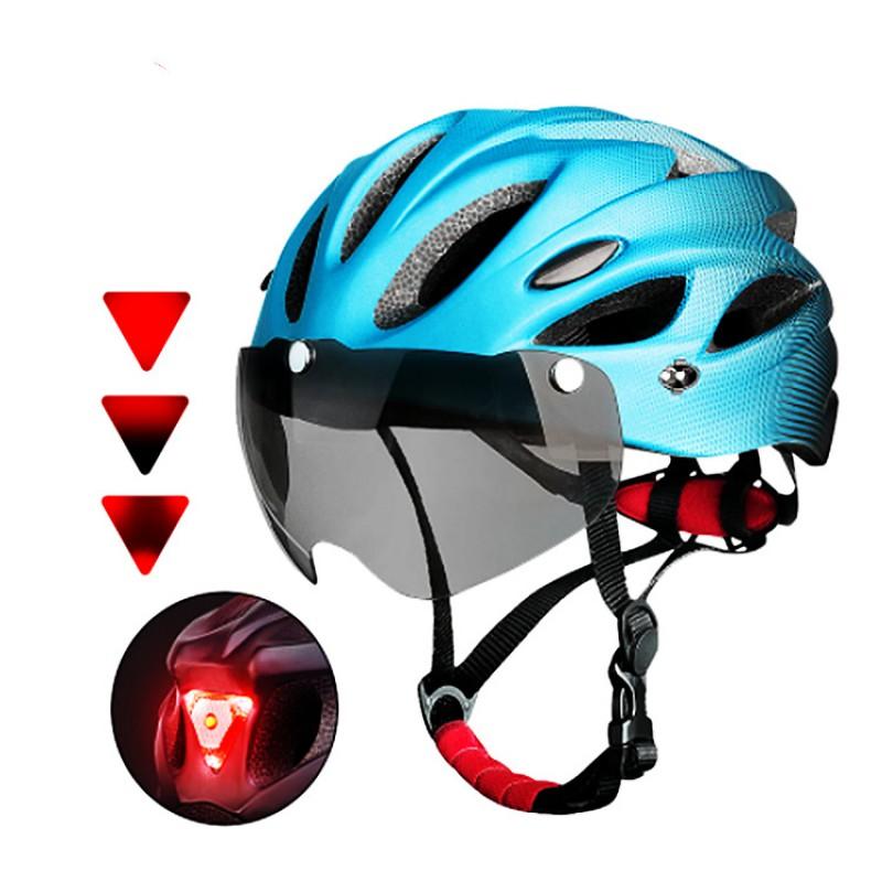 Mountain Bike Helmet With Magnetic Goggle Lens Integrated LED Light Night Riding Safety