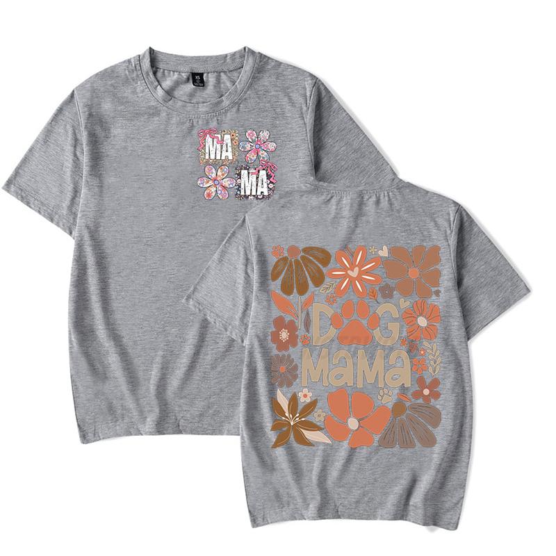 Футболки Dog Mama Fashion Casual Забавный подарок для владельца собаки Футболка с коротким рукавом Цветочный Бохо Винтажный дизайн футболки Женская одежда