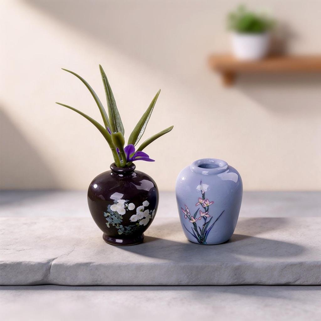8pcs Simulation Porcelain Resin Mini Vase Vintage Micro Landscape Ornament DIY Flower Bottle Home Decor Graduation Holiday Gift