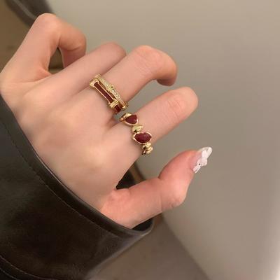 Кольцо с красной глазурью в стиле ретро, цирконами, дизайн index finger ring, открытое кольцо, тренд
