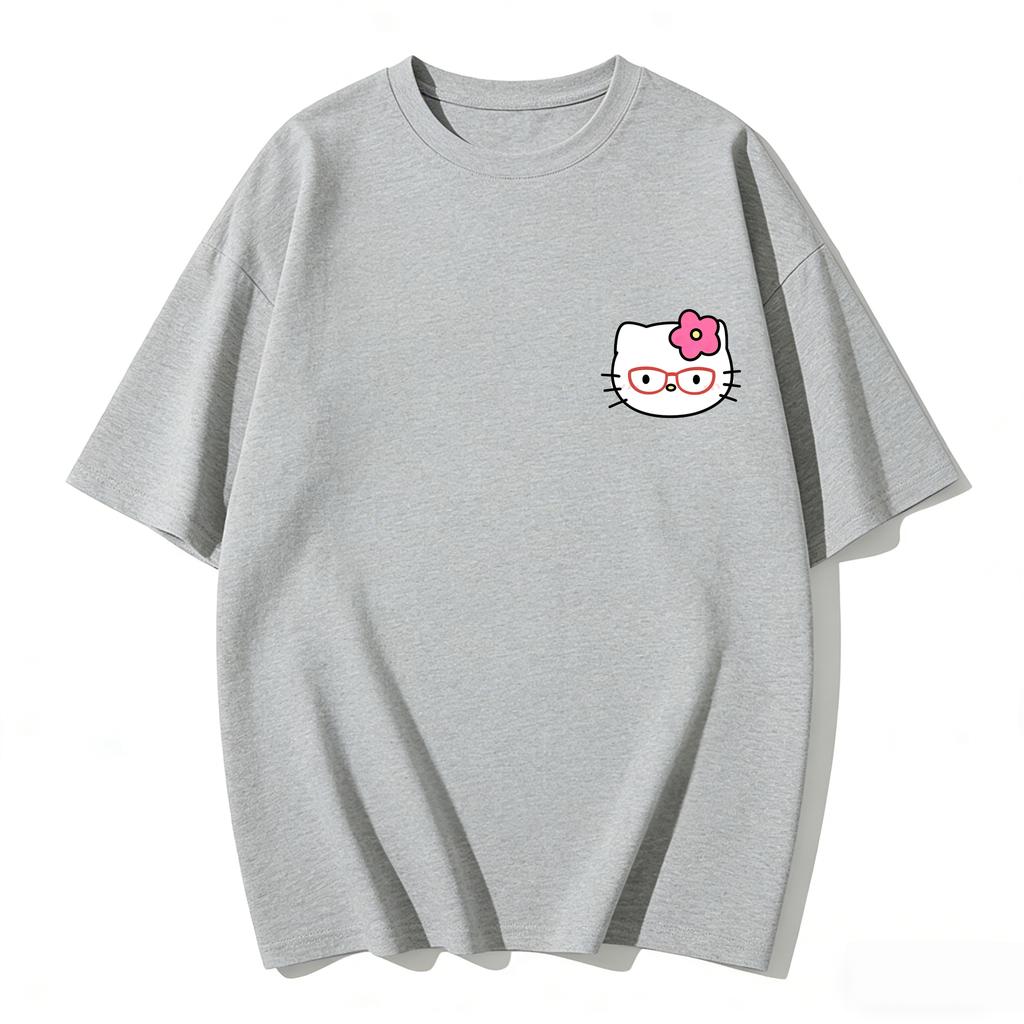 Летние футболки с принтом Hello Kitty для женщин, короткий рукав, чистый хлопок, семейные matching-наряды, классическая универсальная футболка, 2026