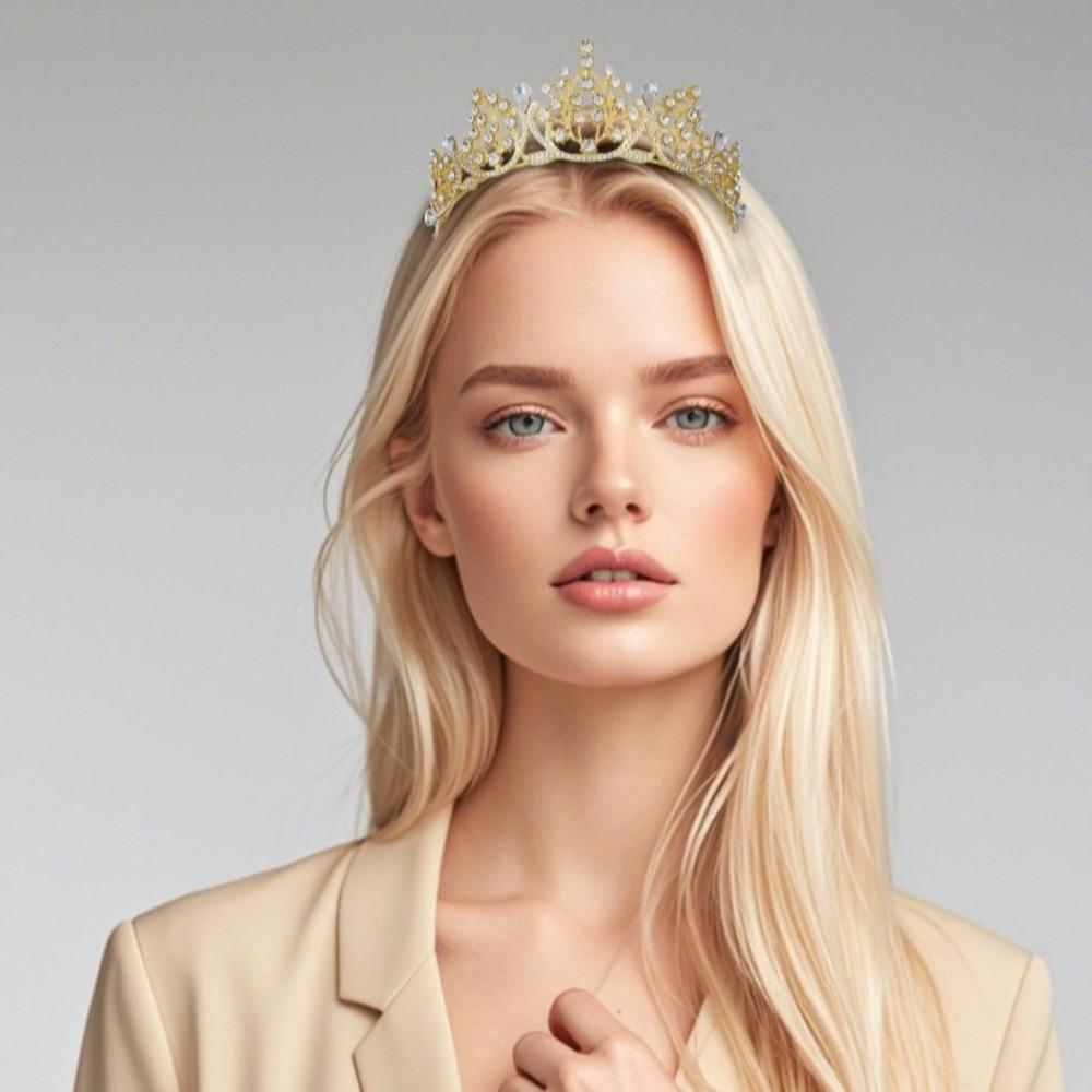 Shiny Baroque Crown Gold Rhinestone Crown Luxury Princess Tiara  Dress Accessories