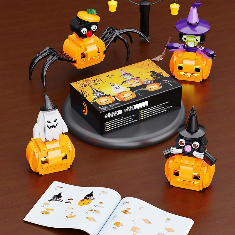 Halloween Pumpkin Building Blocks Ghost Witch Cat Spider Halloween Block Toys Halloween Present Girl Boy Children for Children for Adults Educational