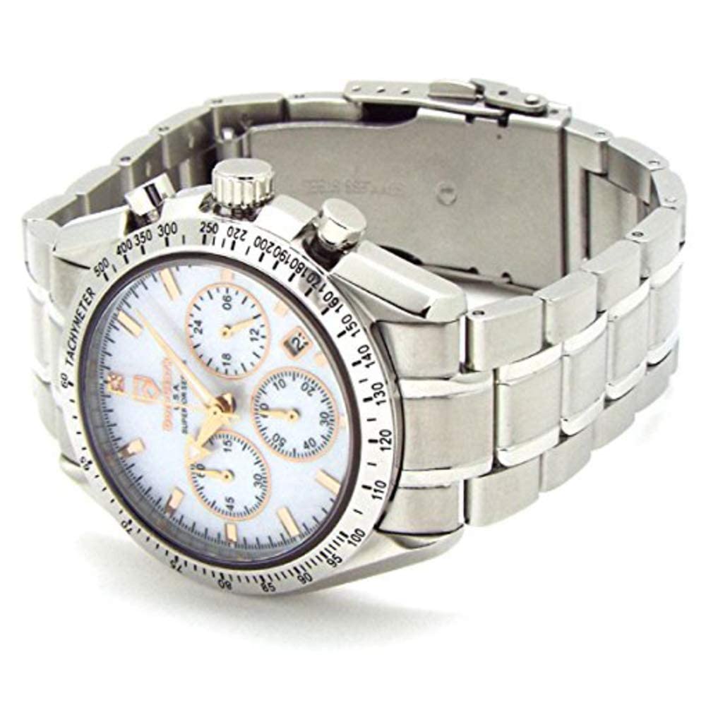 Часы Dan Clark с тахиметрическим хронографом Оснащен японским механизмом Сапфировое стекло Натуральный белый циферблат Полностью из нержавеющей стали, что делает его мягким