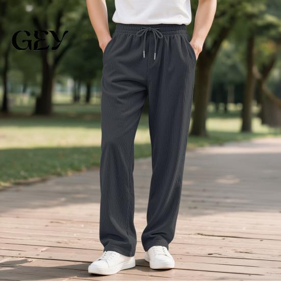 Work School Casual Trousers Men Corduroy Baggy Sweatpants, Drawstring Waist Straight Leg Joggers, Loose Solid Color Athletic Pants for Jogging