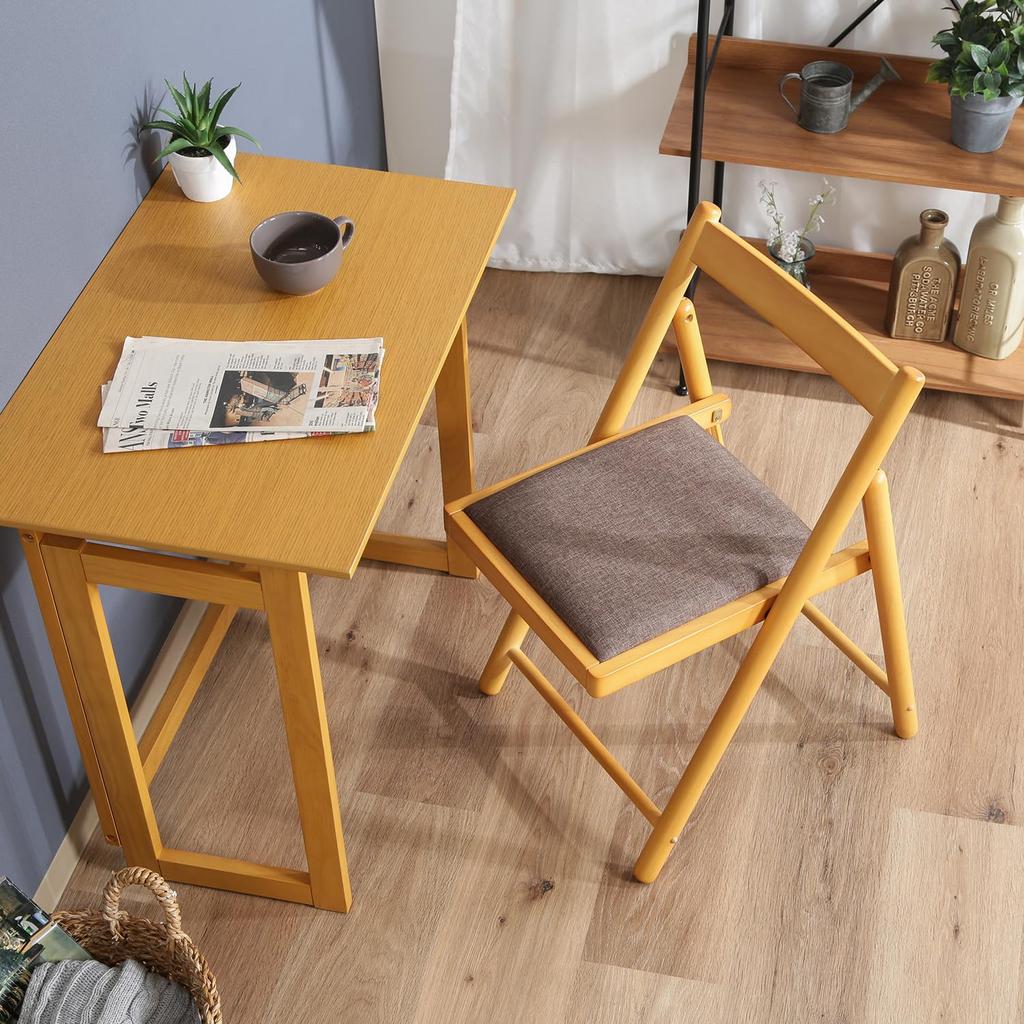 Fuji Boeki Folding Chair with Seat Cushion, Natural Wood, Lightweight, Fully Assembled, 43cm Wide X 53cm Deep X 70cm High, Natural Milan, 10881