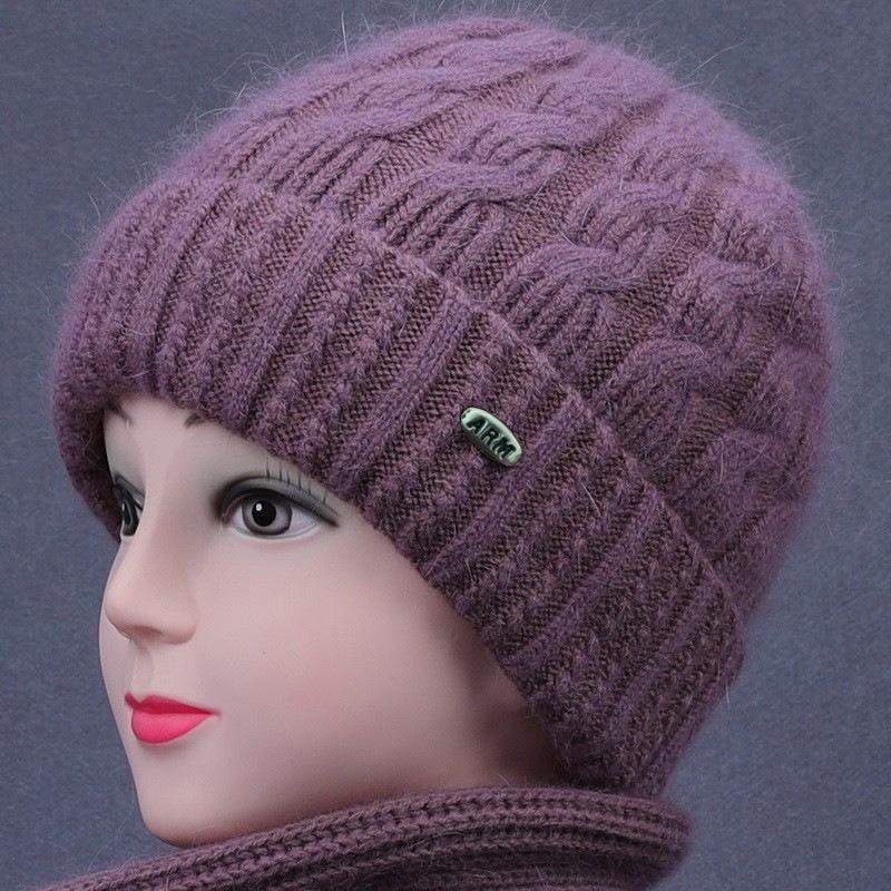Winter Mothers Middle-aged Elderly Women Hat Velvet Thick Knitted Yarn Warmth Cap Short Brims Women's Hats
